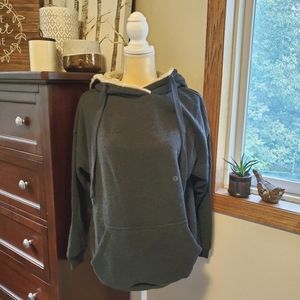 American Eagle Oversized Gray Faux Fur Hoodie Sweatshirt